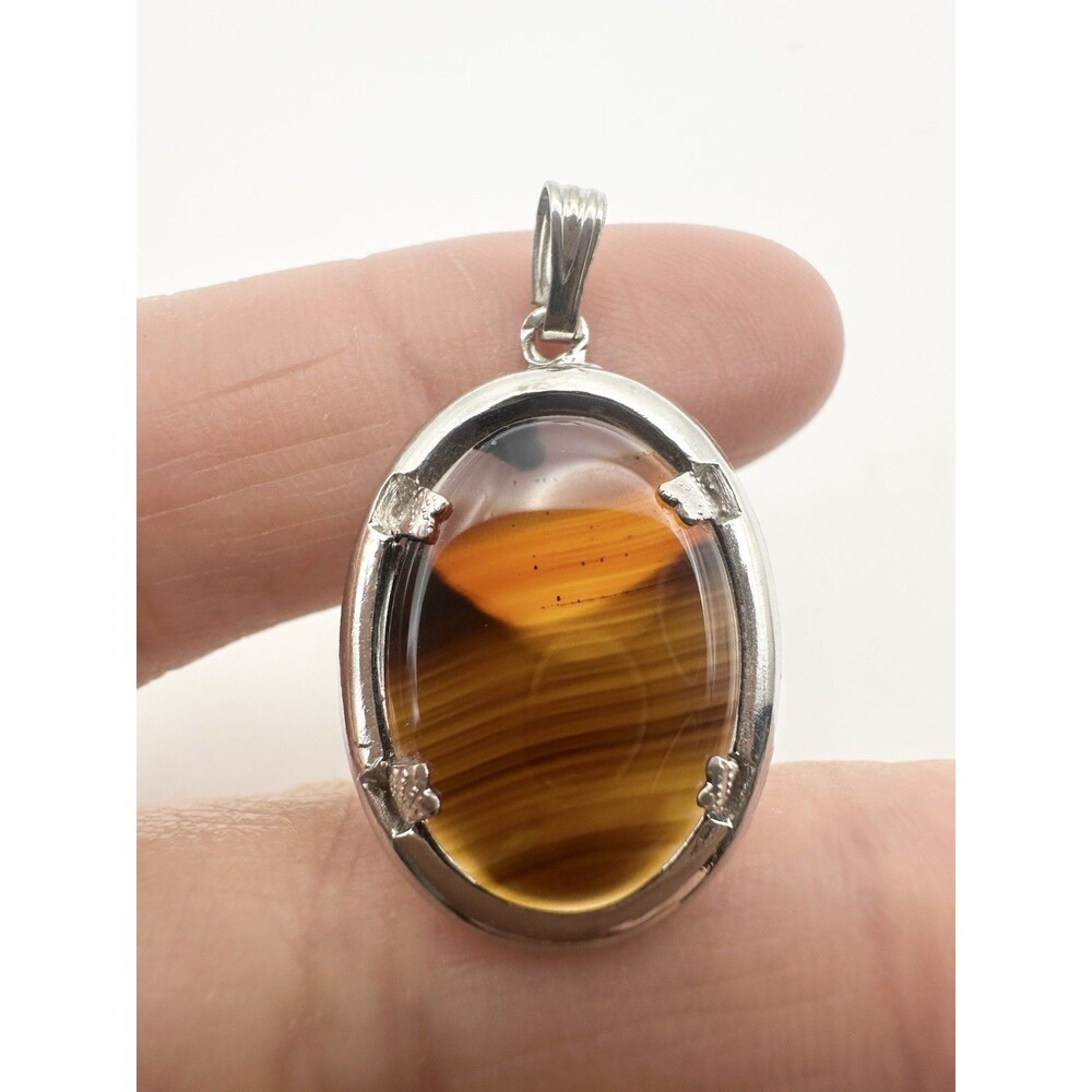 Vintage Montana Moss Agate Pendant Oval Silver Tone